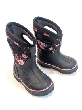 BOGS Kids Classic Black Floral Print Rain Boots Size 7 Toddler